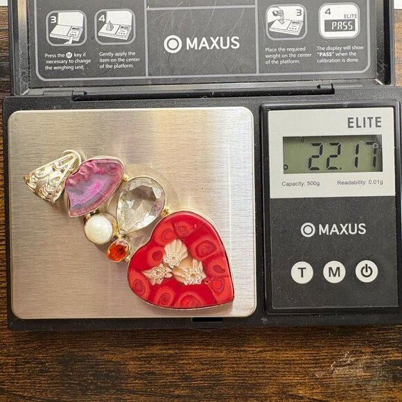 VTG Sterling Silver 925 Multi-Gemstone Glass Heart Pendant Size 3.25" Length - Picture 11 of 13